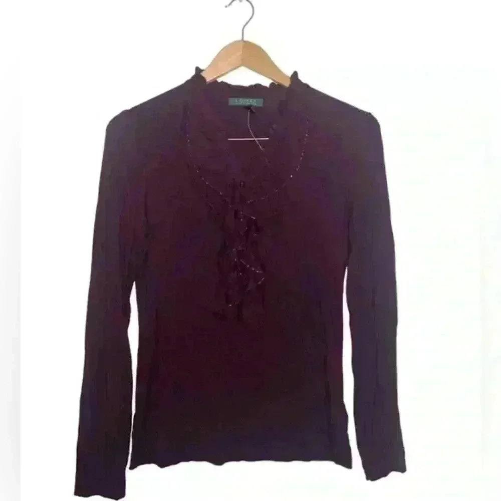 NEW Lauren Ralph Lauren Ruffled Henley Blouse NEW